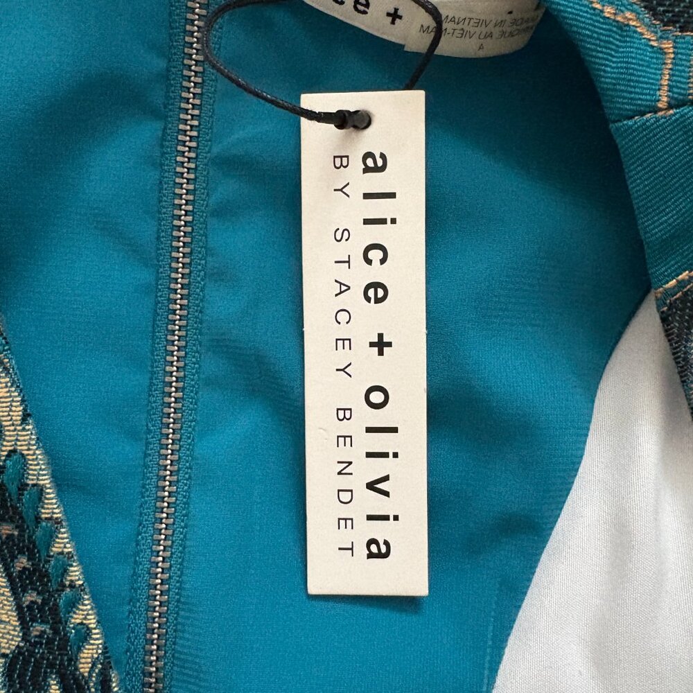 Alice + Olivia Natalee Jacquard Racerback A-Line Dress Turquoise Peacock Size 4 - Picture 7 of 8